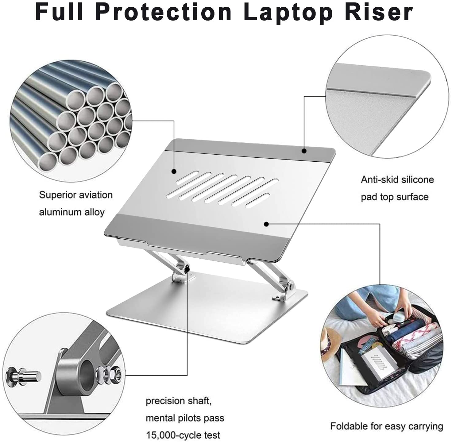 Supporto per computer portatile, pieghevole, angolazione regolabile, in alluminio, leggero e durevole, compatibile con laptop fino a 16 pollici (oro)