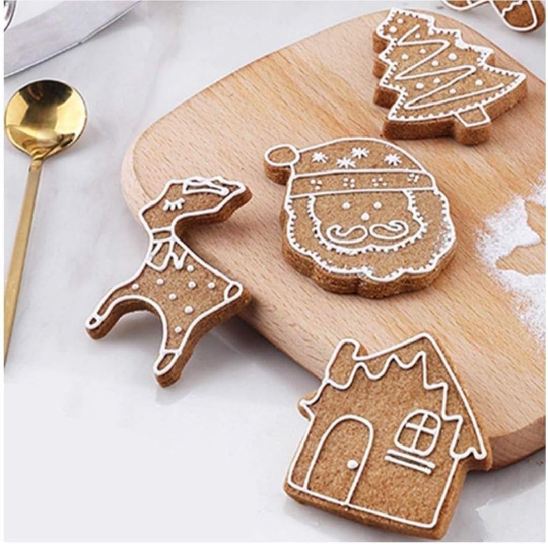 Cake Decor - Stainless Steel Christmas Cookie Cutter Set - Bell, Heart, House, Star, Santa, Snowman, Tree Molds - Fondant, Biscuit, Cake, Fruit Cutter - Safe & Durable - Option 2 1