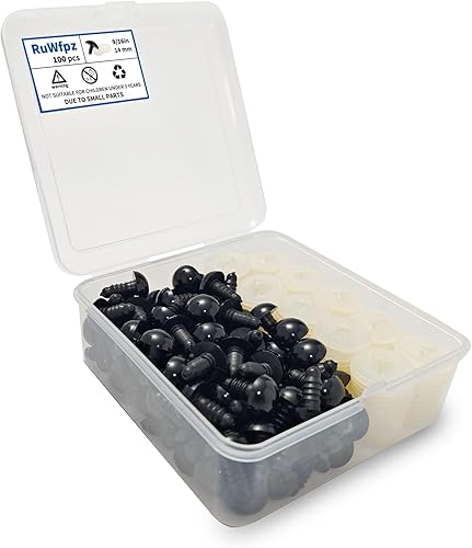 Miniatura 11 de Ojos de seguridad para amigurumi de ganchillo 8mm 5/16" 100 piezas - RuWfpz muñeca Ojos de animal de peluche con arandelas, ojos de plástico