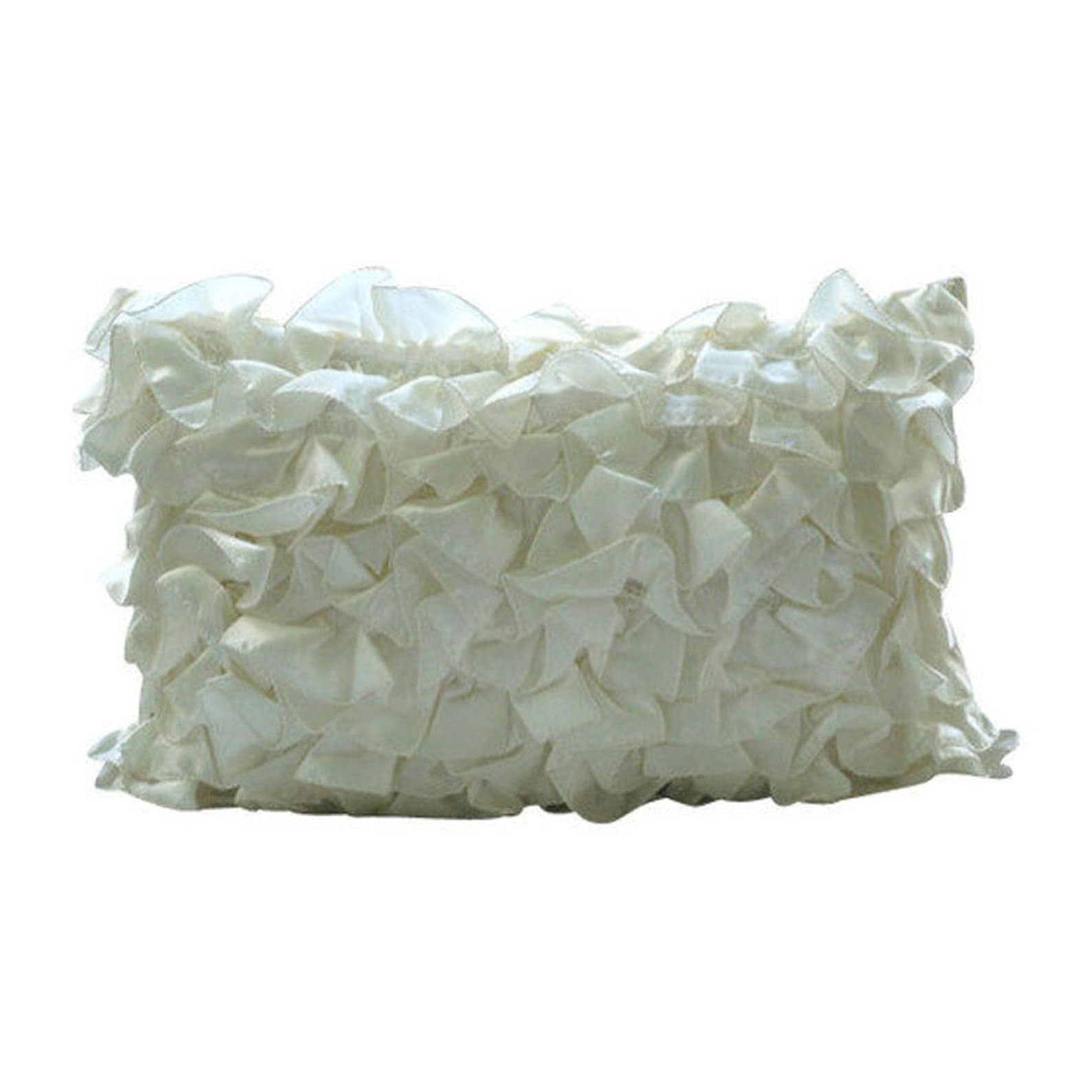 The Homecentric Ivory Lumbar Cushion Cover, Vintage Style Ruffles Shabby Chic Lumbar 30X50 Cm (12X20 Inch) Lumbar Cushion Cover, Solid Victorian Cushion Cover, Satin Lumbar - Vintage Glam Ruffles