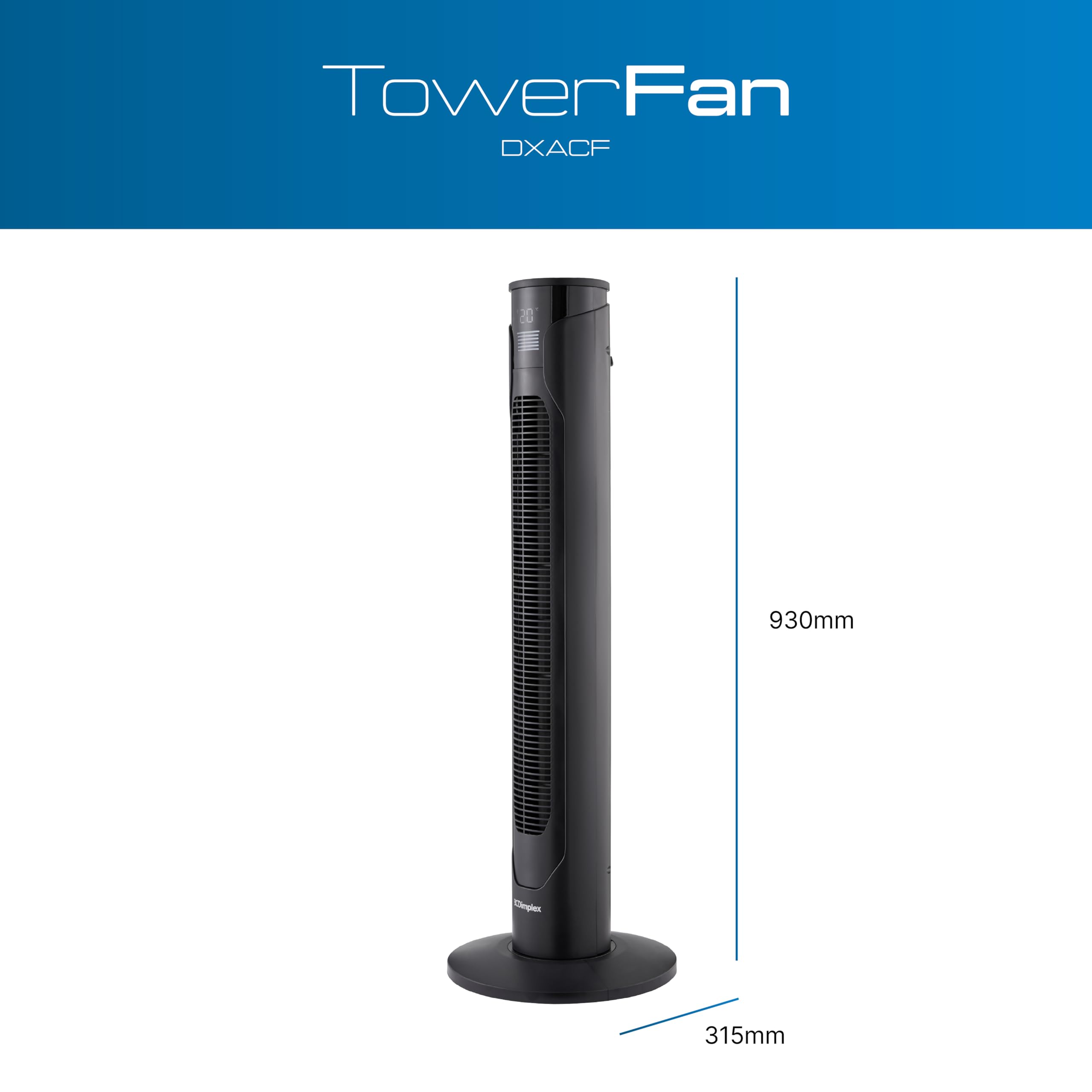 DIMPLEX Ventilateur Colonne Oscillant 70°, 3 Vitesses, Minuterie 12h, Écran LED, 4 Modes, Télécommande, Anthracite