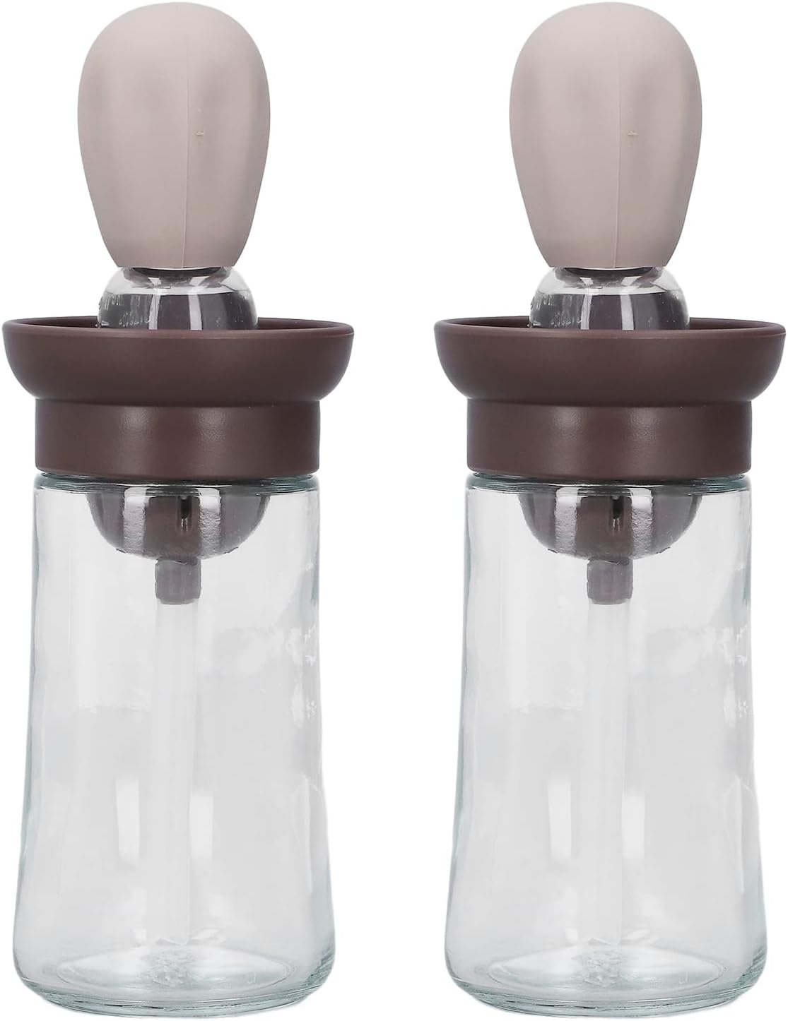 Srliya 2pcs Oil Container with Silicone Brush Oil Dispenser Bottle for Kitchen Grilling Baking Cooking (Coffee Color)