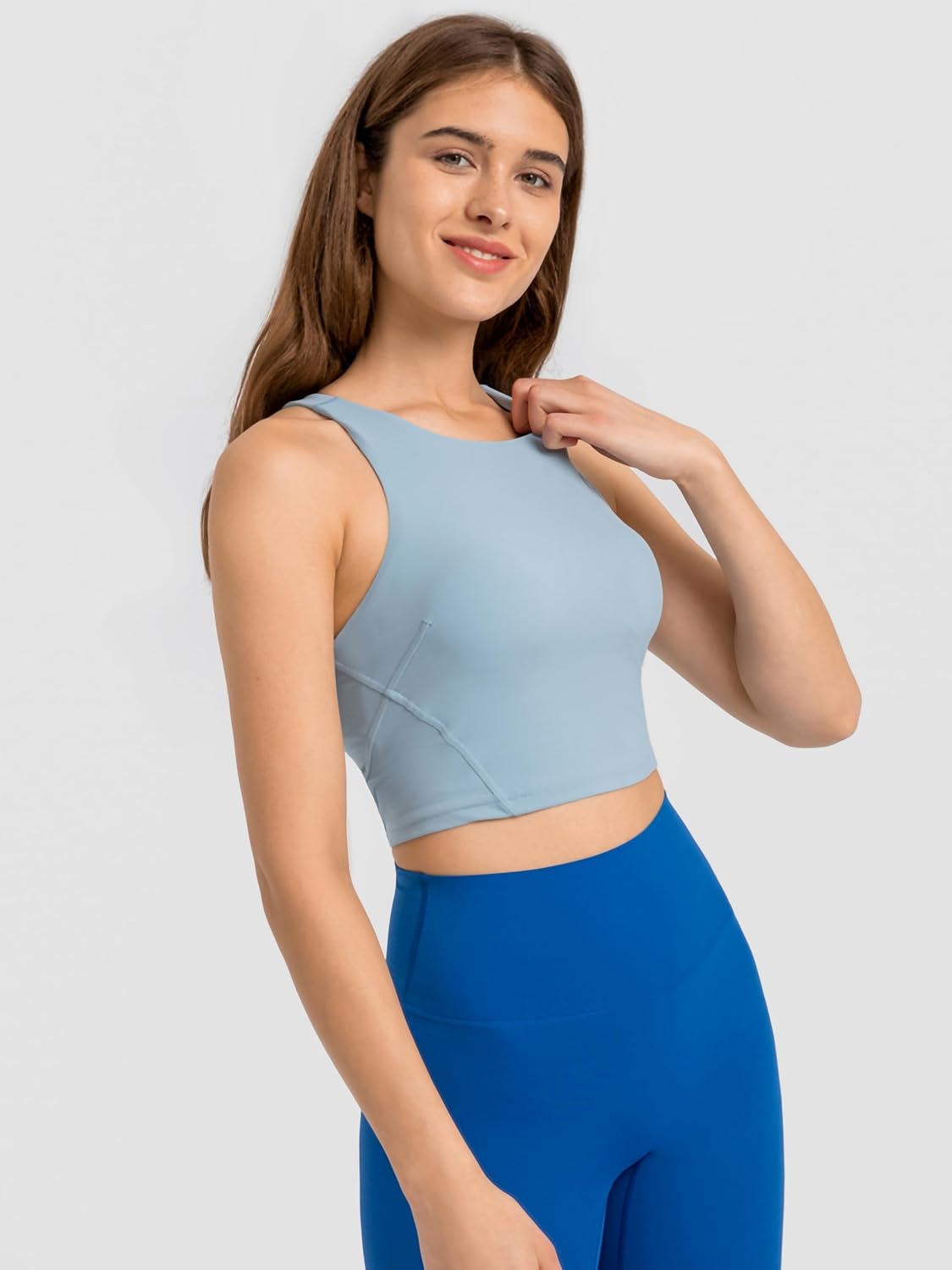 ABOCIW High Neck Longline Sports Bras for Women Racerback Padded Workout Crop Tank Tops with Built in Bra