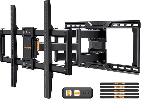 Perlegear UL-Listed Full Motion TV Wall Mount for 42–90 Inch TVs up to 150 lbs, Pre-Assembled TV Mount with Tool-Free Tilt, Swivel, Extension, Max VESA 600 x 400mm, 12″/16″/18″/24″ Wood Studs, PGLF16
