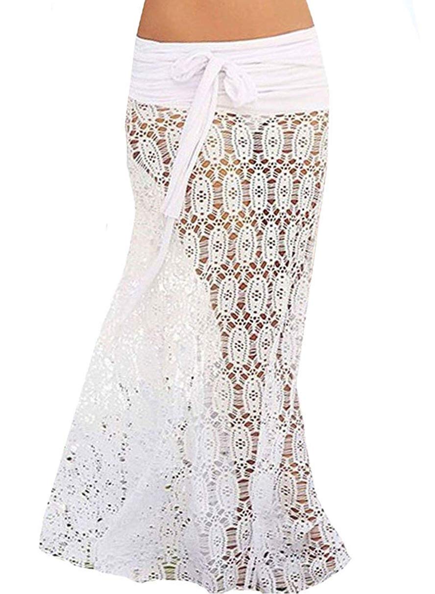 JFAN Vestido de Playa de Encaje Mujer Dual Use Ropa de Playa Falda Traje de Baño Vestido Camisolas y Pareos Ropa de Baño Cover Up Chic Relajarse Blusa Halter