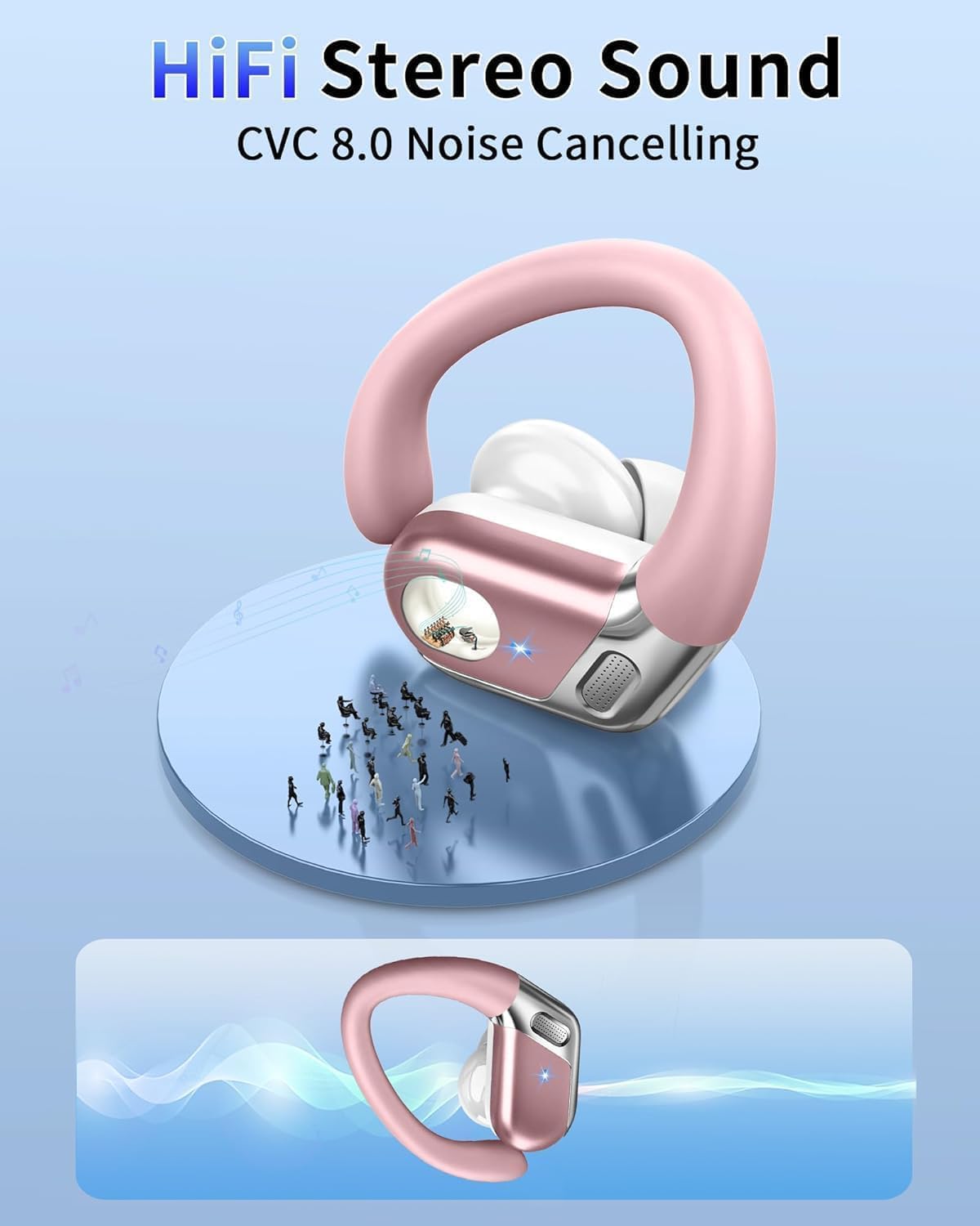 Wireless Earbuds, Bluetooth 5.4 Headphones Sport, 50H Deep Bass Sound Over Ear Buds with 4 ENC Noise Cancelling Mic, Dual LED Display, IP7 Waterproof Earphones with Earhook for Workout/Running/Gym