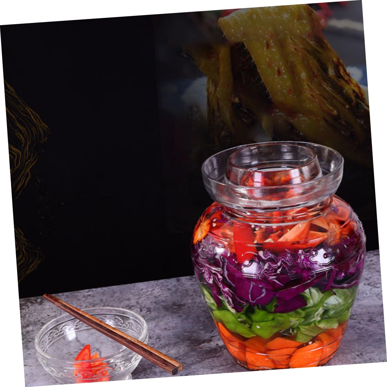 Uonlytech Barattolo per Fermentazione Alimentare in Vetro Spesso con Coperchio Sigillante Vaso per Sottaceti e Verdure Design Inciso Trasparente Capacità Uso Domestico e Conservazione