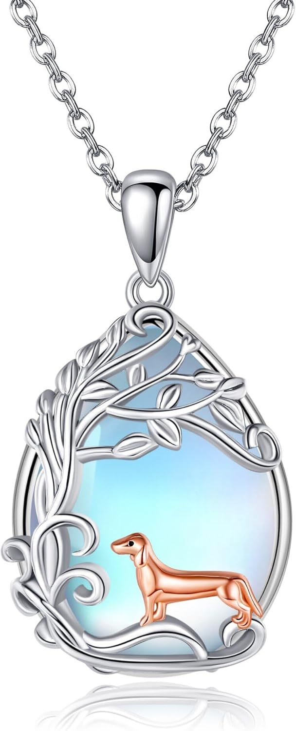 Dachshund Necklace Moonstone Dog Jewelry for Wen