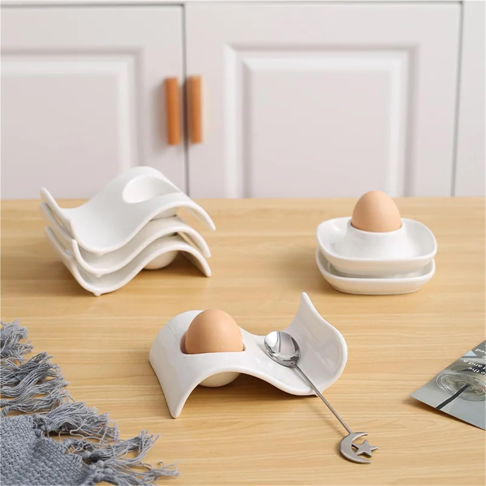 coquetier, Lot de 6 ustensiles for œufs, fournitures cuisine simples, assiettes décoratives, accessoires(A)