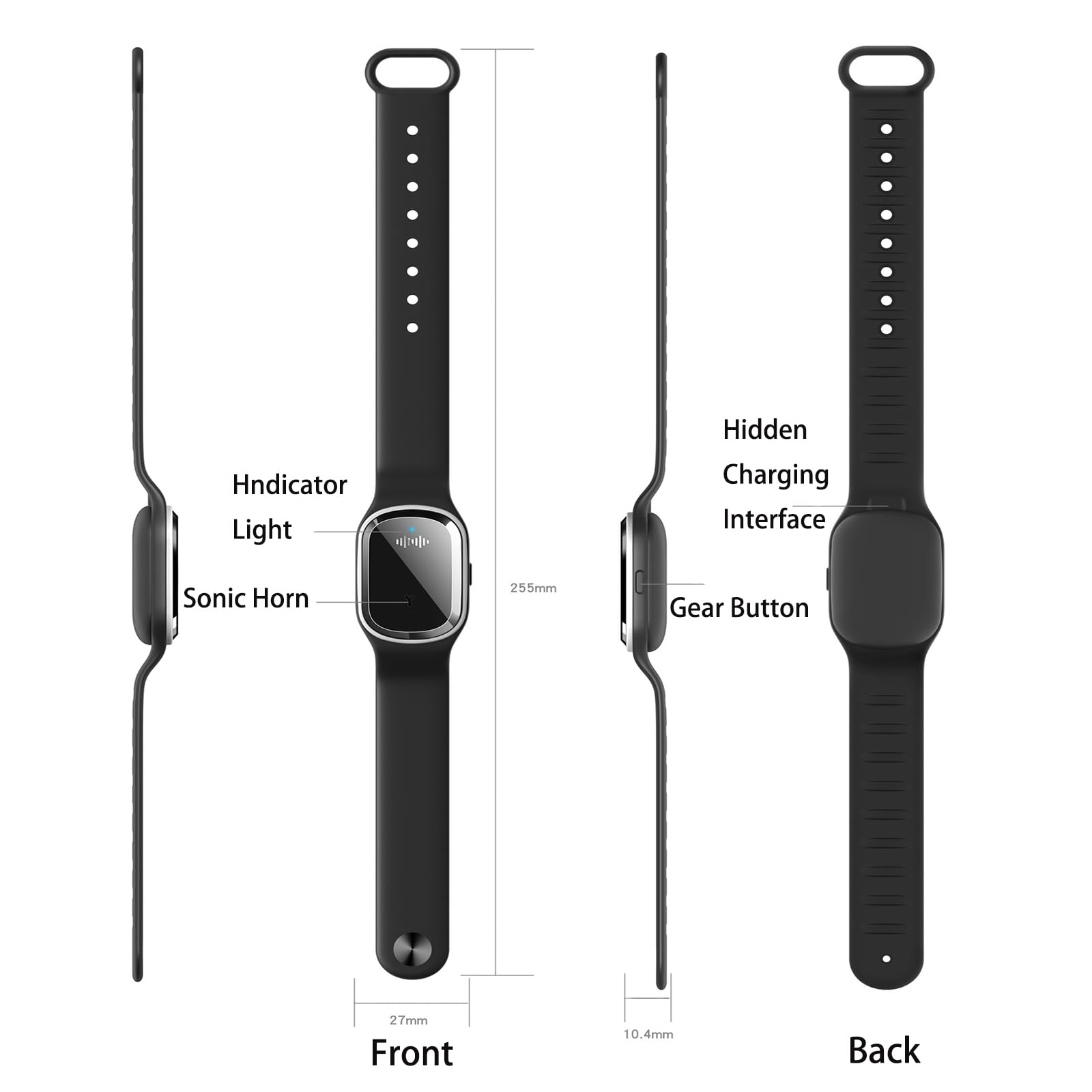 Armbänder Mückenschutz Ultraschall, elektronische Anti-Mücken-Armbanduhr mit USB-Aufladung/wasserdicht/wiederverwendbar/tragbar für Outdoor-Camping-Wandern(Schwarz(ohne Zeitanzeige))