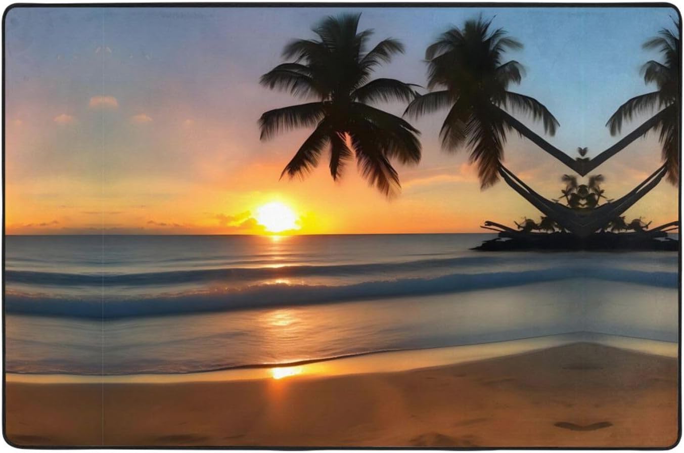 Sunset Coconut Tree Printed Anti-Slip Floor mat Carpet Rug 72"x48" for Living Room Office Coffee Table Bed Balcony