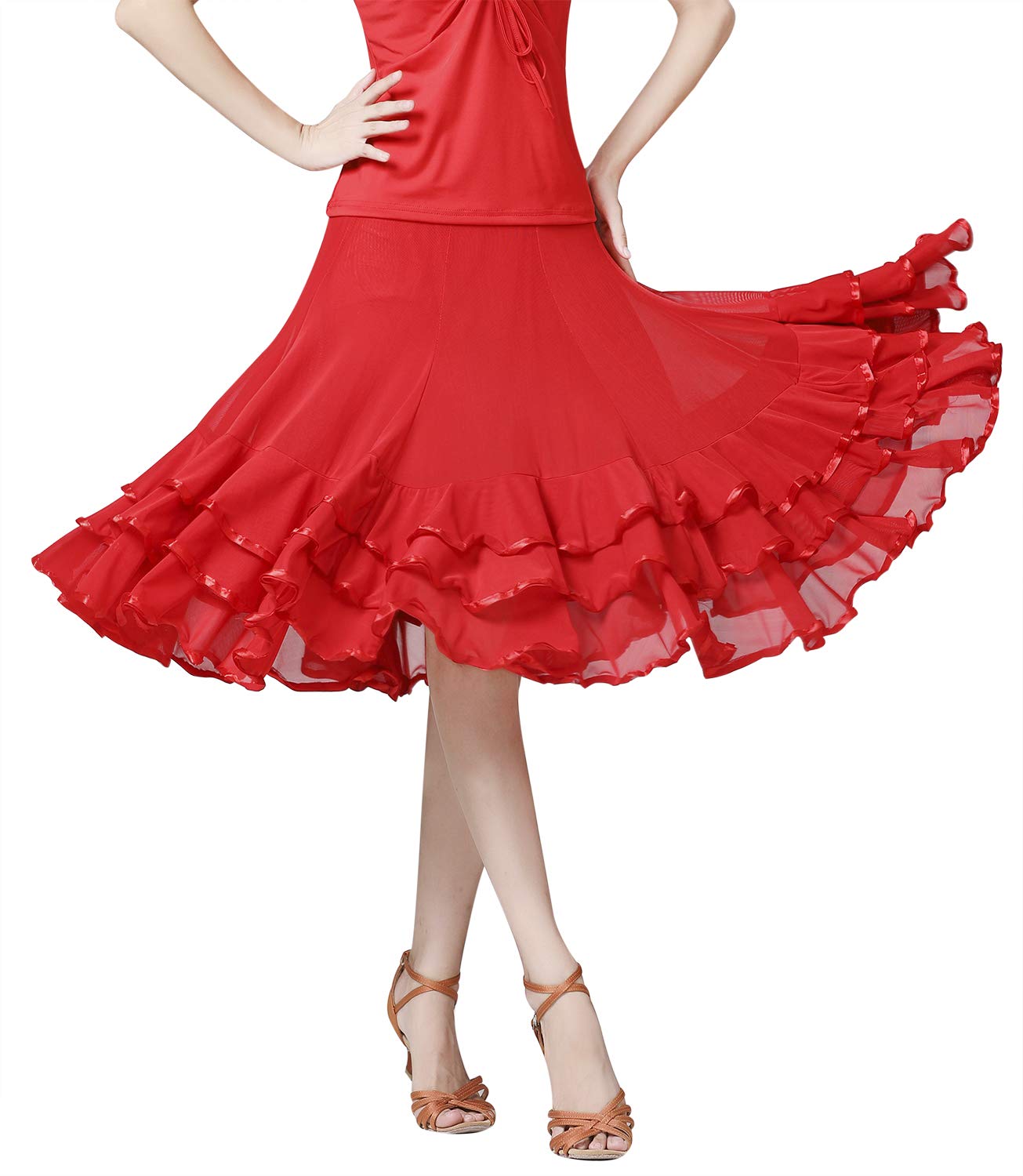 Z&X Damen Ballsaal Tanzen 360 Grad Lang Swing Latin Salsa Rumba Flamenco Tanzröcke zum Üben