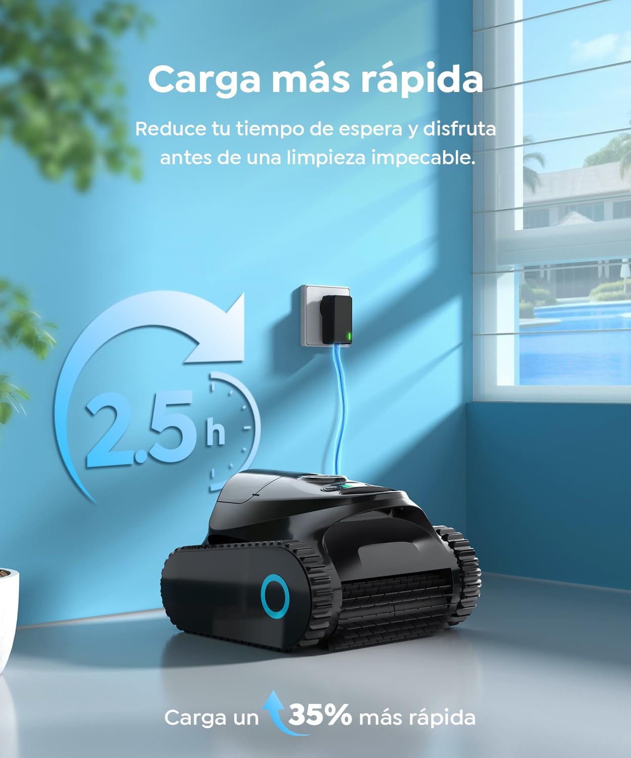 2026 C1 Robot Piscina Limpiafondos y Paredes, Autonomía 180 min, 3 Motores, Succión Potente, Control por App,Doble Filtración, Robot Limpiafondos Piscina Inalámbrico 150㎡,Negro
