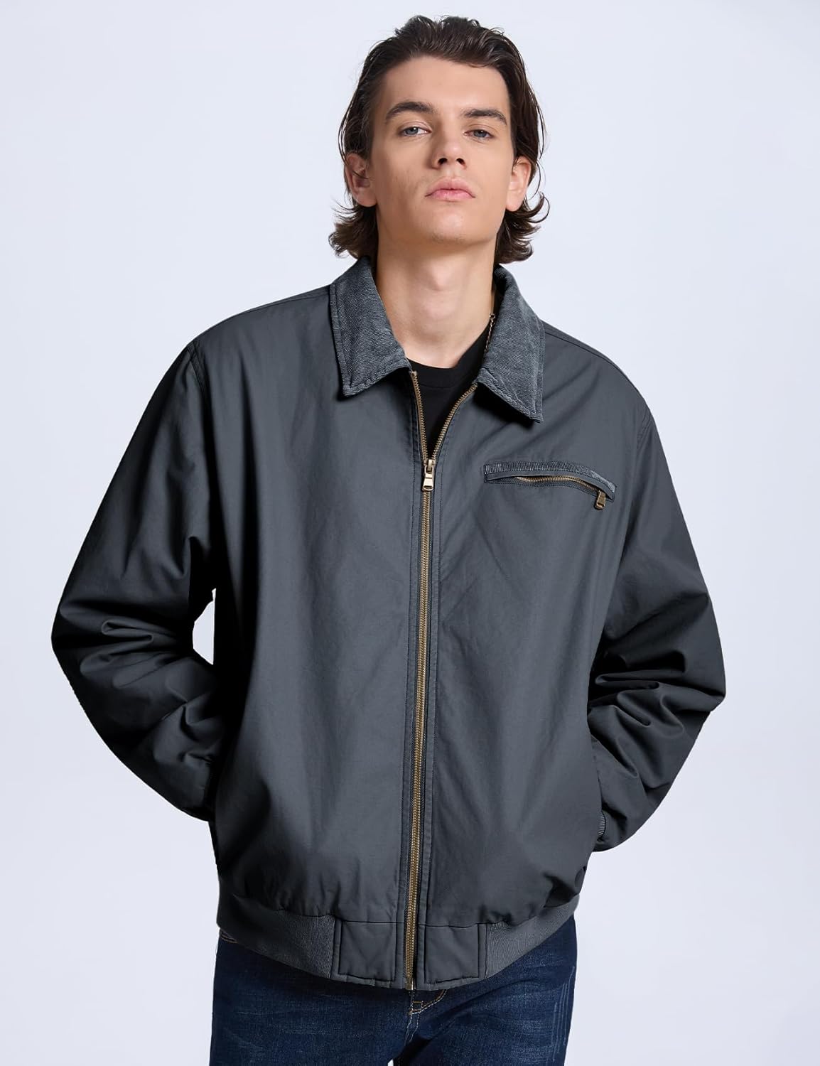 Flygo Mens Sherpa Lined Detroit Jacket Winter Warm Fleece Coat Waxed Washed Canvas Rugged Waterproof Jackets - Image 3