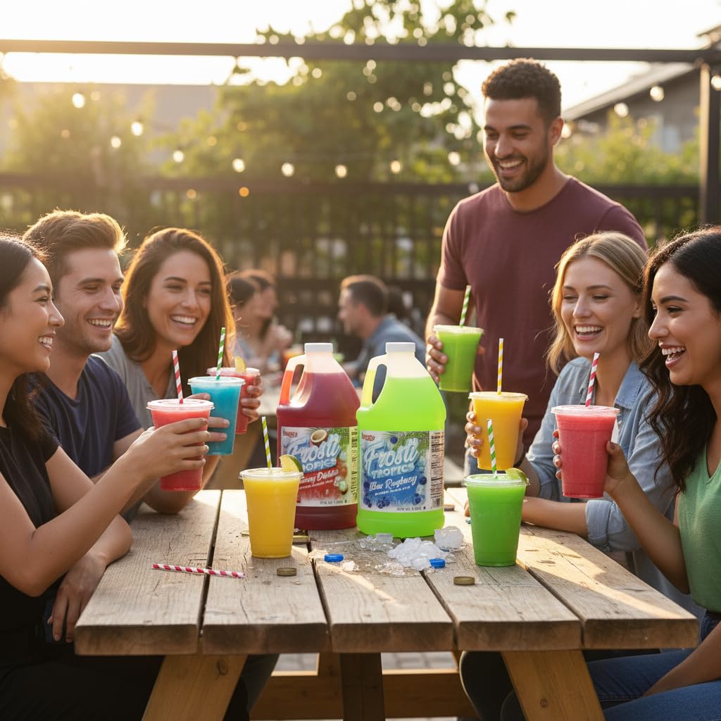 Snappy Frosti Tropics Wild Cherry Slushie Mix, 6 Pack 1/2 Gallon, Slushy Syrup for Machines, Granita and Cocktails