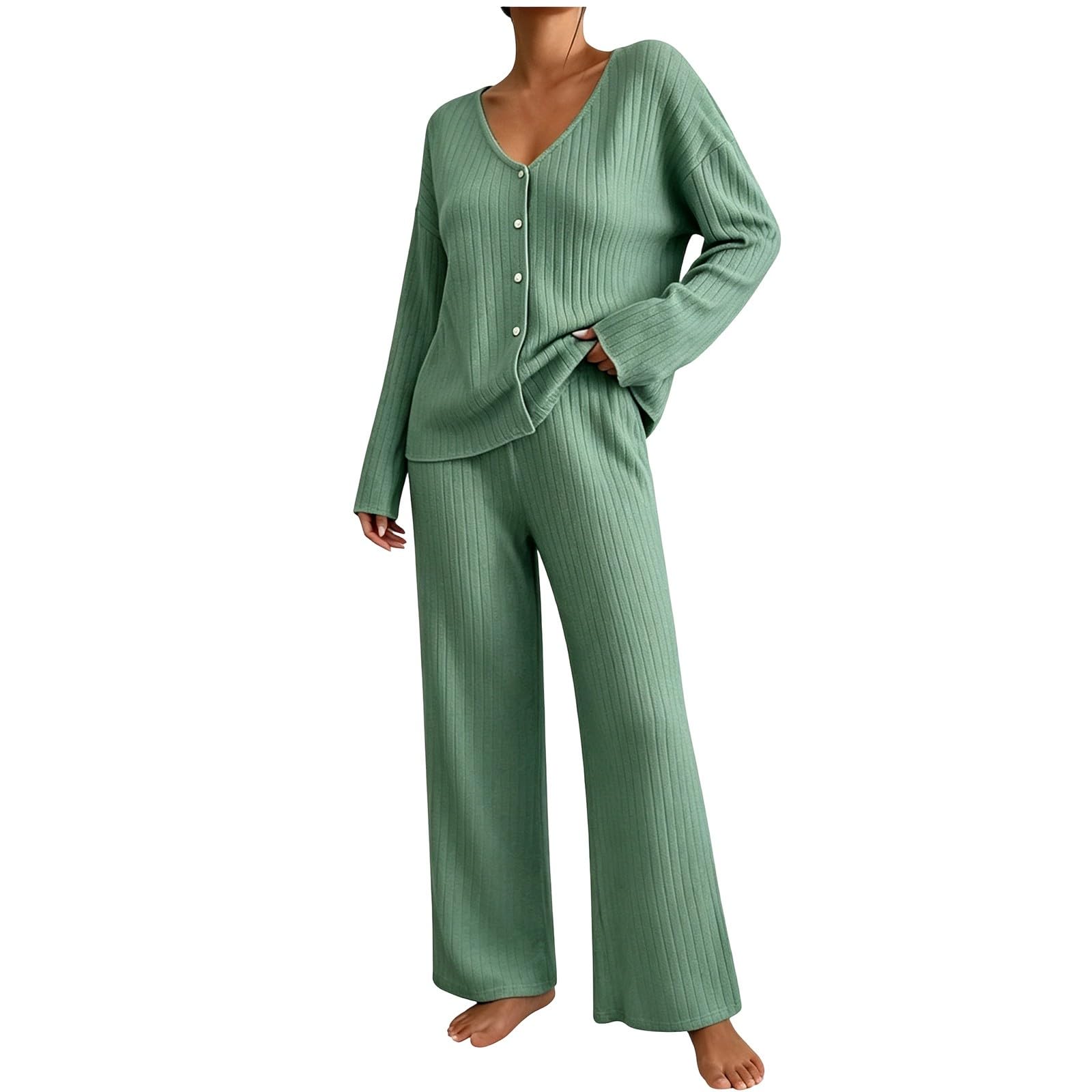 LUCKME Conjunto Punto Mujer 2 Piezas Ropa de Casa Casual Otoño e Invierno