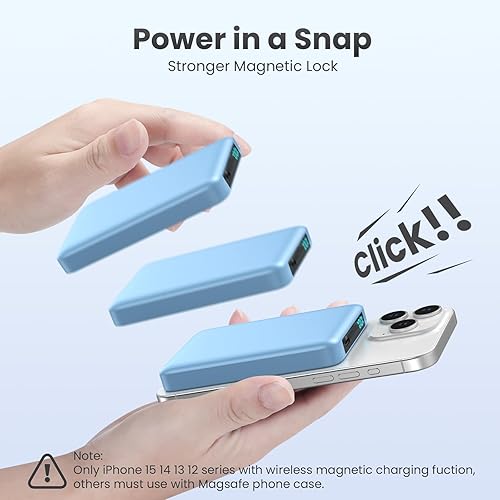 Miniatura 4 de Cargador portátil magnético, banco de energía inalámbrico delgado de 5500 mAh, pantalla LCD, paquete de batería magnética, compatible con MagSafe,