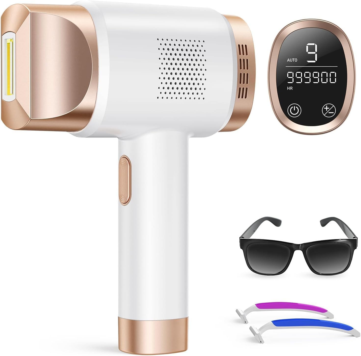 Prettivo Epilatore Luce Pulsata, IPL Luce Pulsata Epilatore Con Schermo LCD, 9 Livelli di Energia, 999,900 Lampi, 3 In 1 Modalità HR/SC/RA,Epilatore a Luce Pulsata Per Braccio, Gamba, Corpo, Bikini