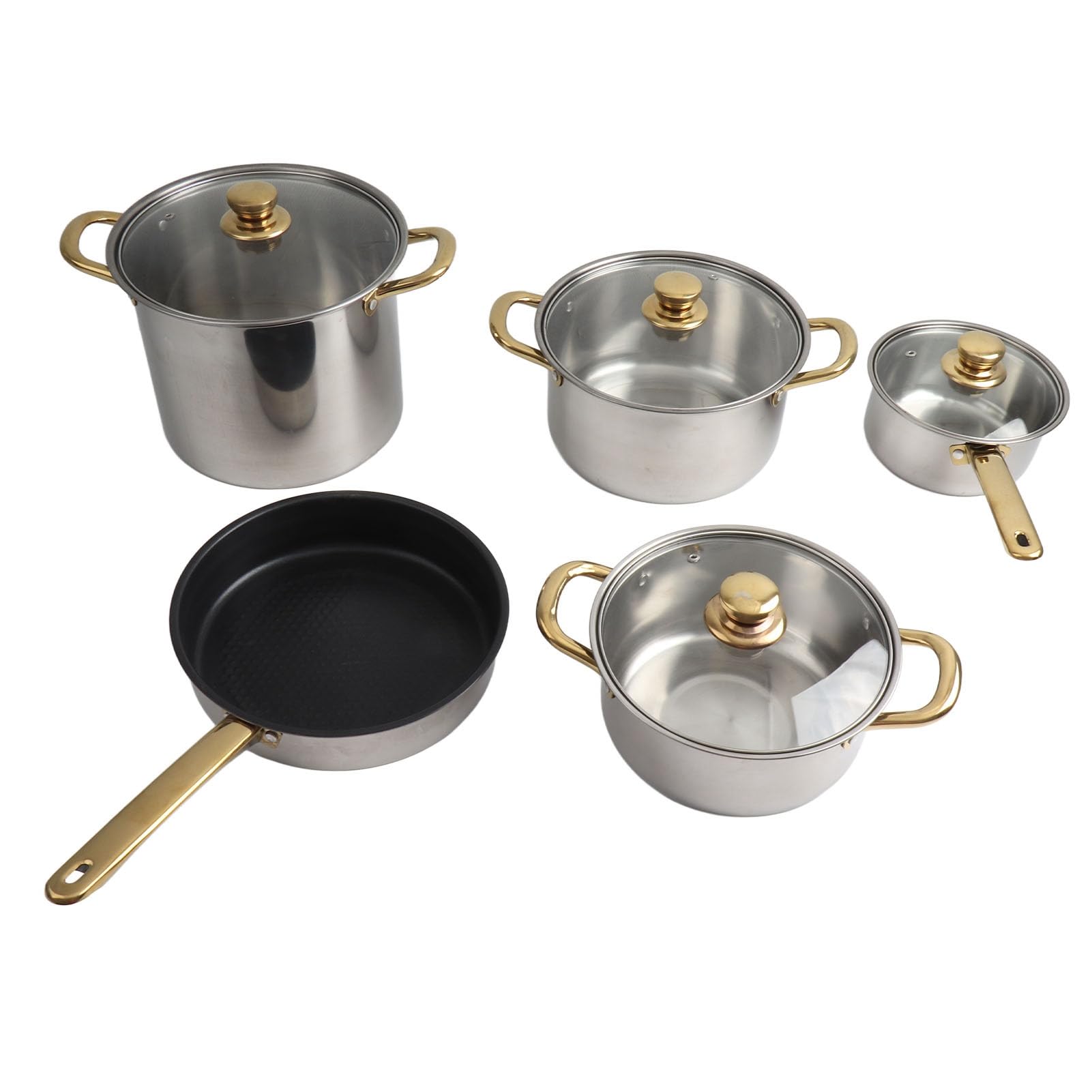 Hidyliu Juego de Utensilios de Cocina de Acero Inoxidable, Utensilios de Cocina Ergonómicos y Elegantes con Tapas de Vidrio para Cocinar Todos los Días en la, 5 Piezas