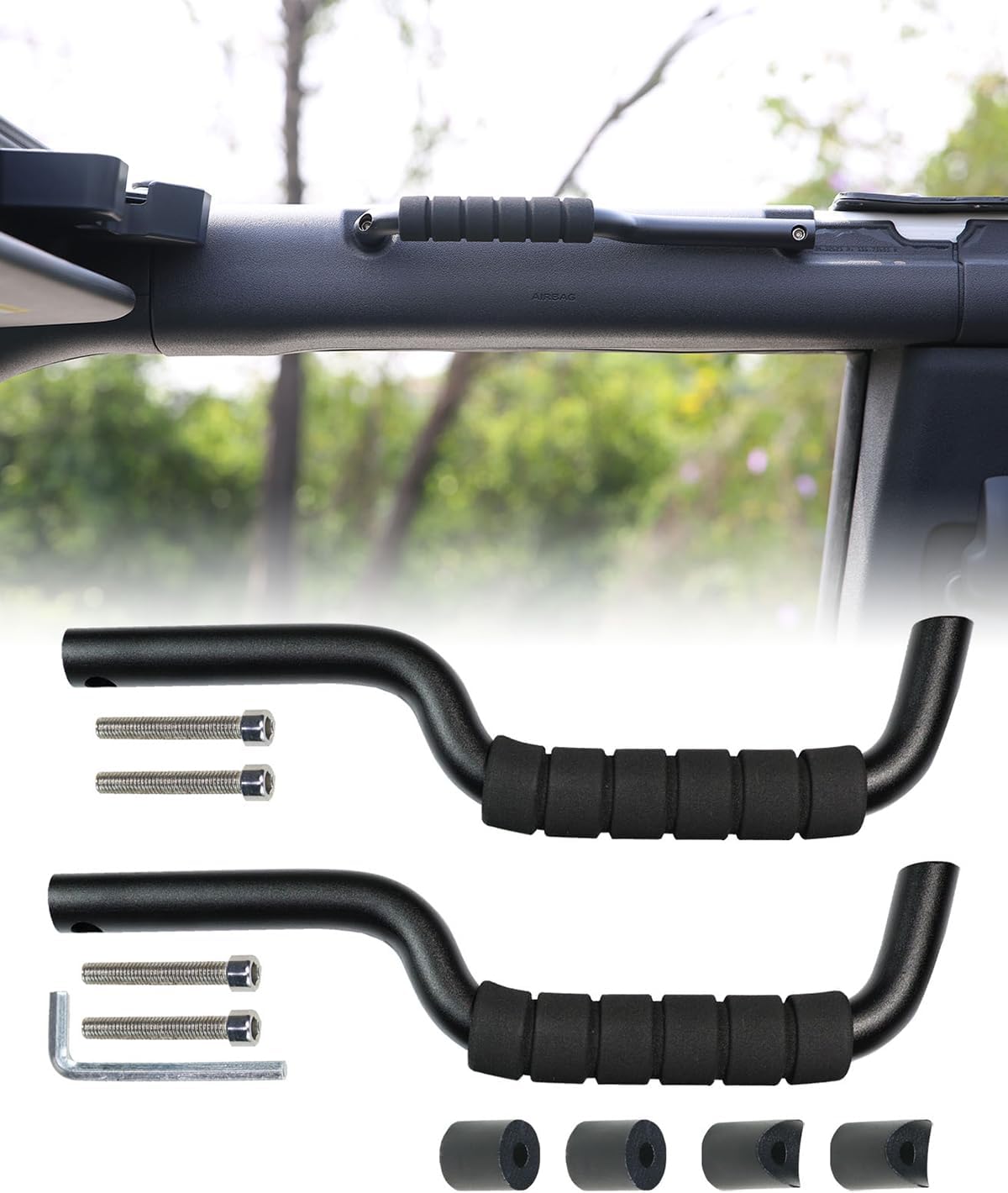 ROADER Roll Bar Grab Handles for Ford Bronco 2021 2022 2023 2024 2025 Front Seat 2/4 Door Soft & Hard Top, Interior Accessories Aluminum Alloy Front Seat Grip Handle, 2PCS(Black)
