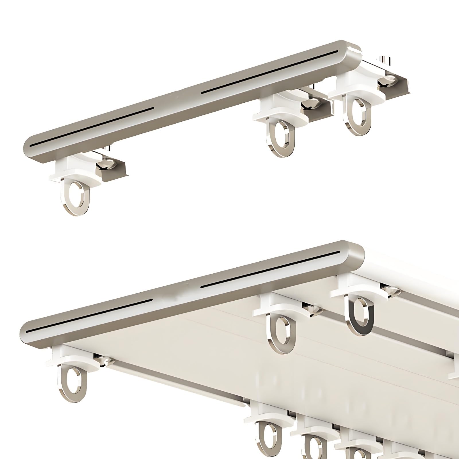 Ultra-thin Curtain Rails Ceiling Track Silent 1-6m Double Curtain Track For Living Room Bedroom Room Divider, Aluminum Curtain Rail Set(1.30m)