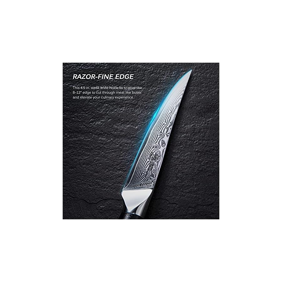 KYOKU-Damascus-Non-Serrated-Steak-Knives-Set-of-4-Shogun-Series-Japanese-VG10-Steel-with-Sheath-Case KYOKU Damascus Non-Serrated Steak Knives Set of 4 - Shogun Series - Japanese VG10 Steel - with Sheath & Case