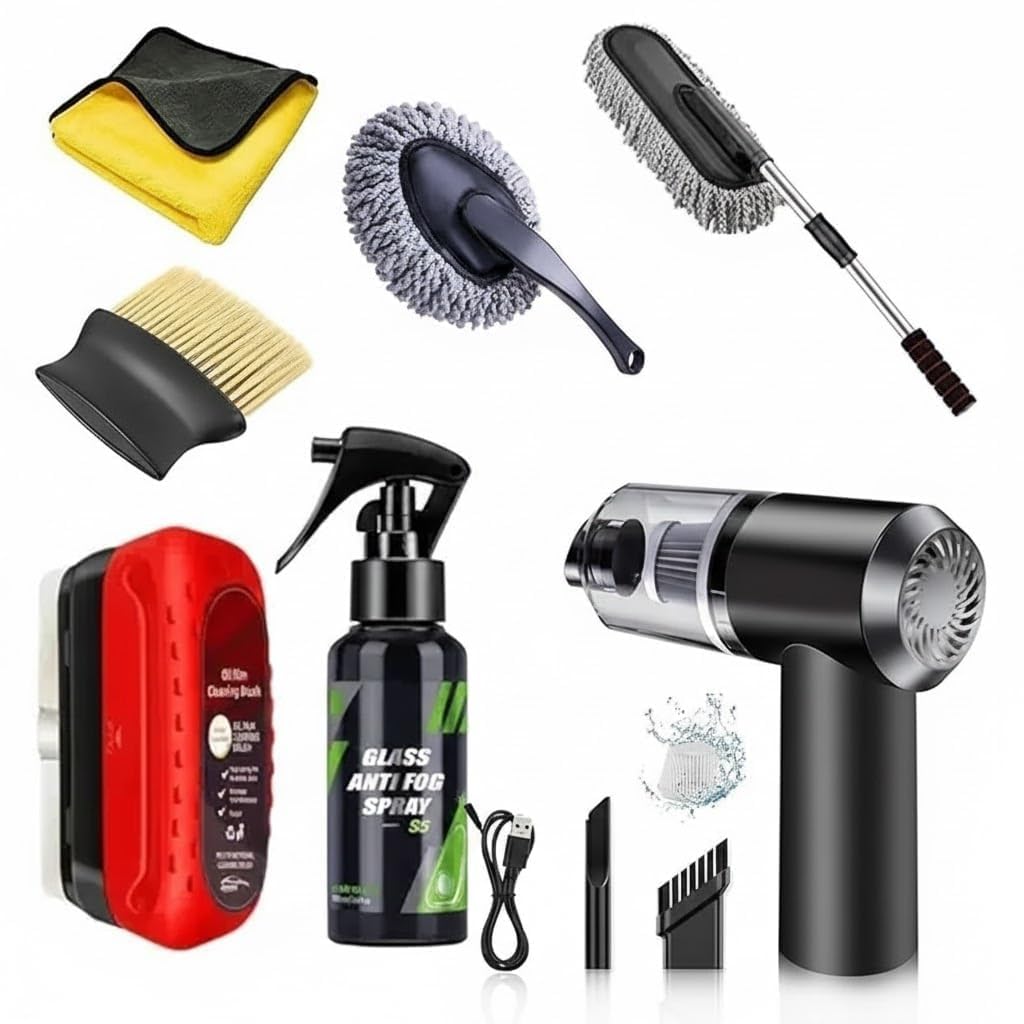 7 PCS Car Cleaning Kit – 3-in-1 Mini Vacuum Cleaner, Microfiber Cloth, Car Duster, Wheel Brush, Anti-Fog Spray & Glass Cleaning Tools (7 in 1 Car's Combo)-image-34