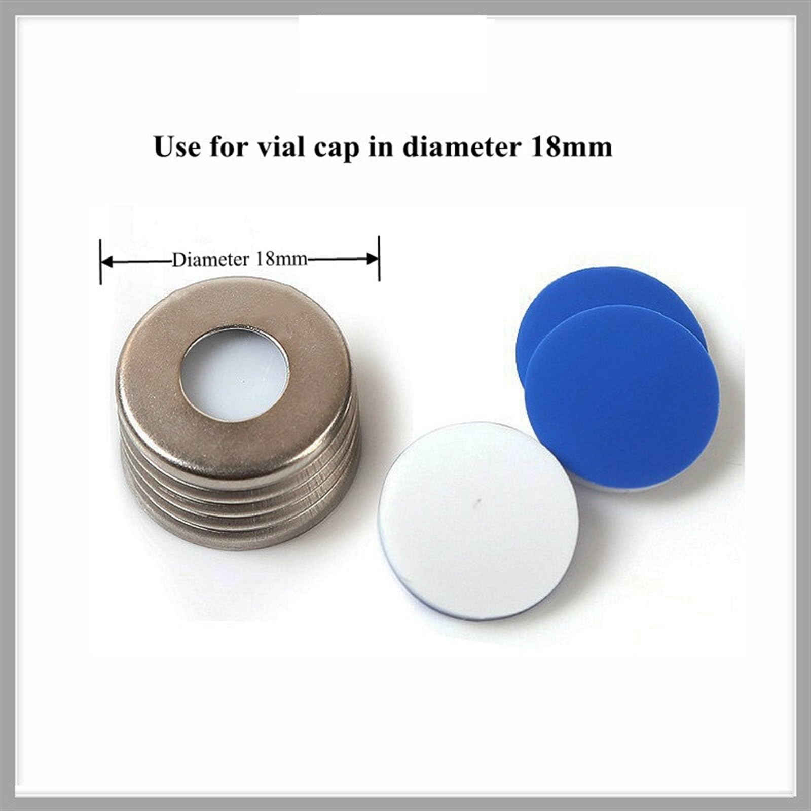 Setti for copertura magnetica in metallo 18 mm Setti 17,5 mm PTFE bianco/silicone blu (1,5 mm) di spessore Tappo for fiala for cromatografia 18 mm 100/conf.