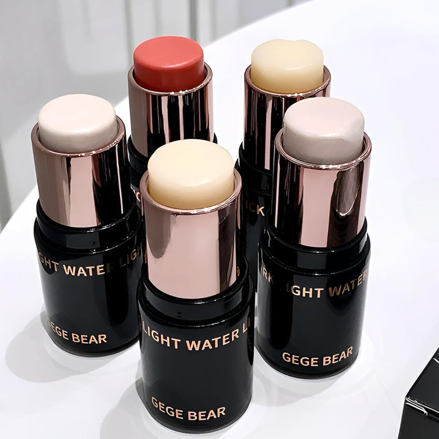 Gege Bear Water Light High Light Stick | Glass-Skin Dewy Finish | Aesthetic Highlighters Pastel | Long-Lasting Glow Shine | Kawaii pastel Shades For Soft Cute Look | Creamy stick texture | Lightweight and long-wear | Face highlighter for girls and women (01# Hydrophobic, 8g)-image-31