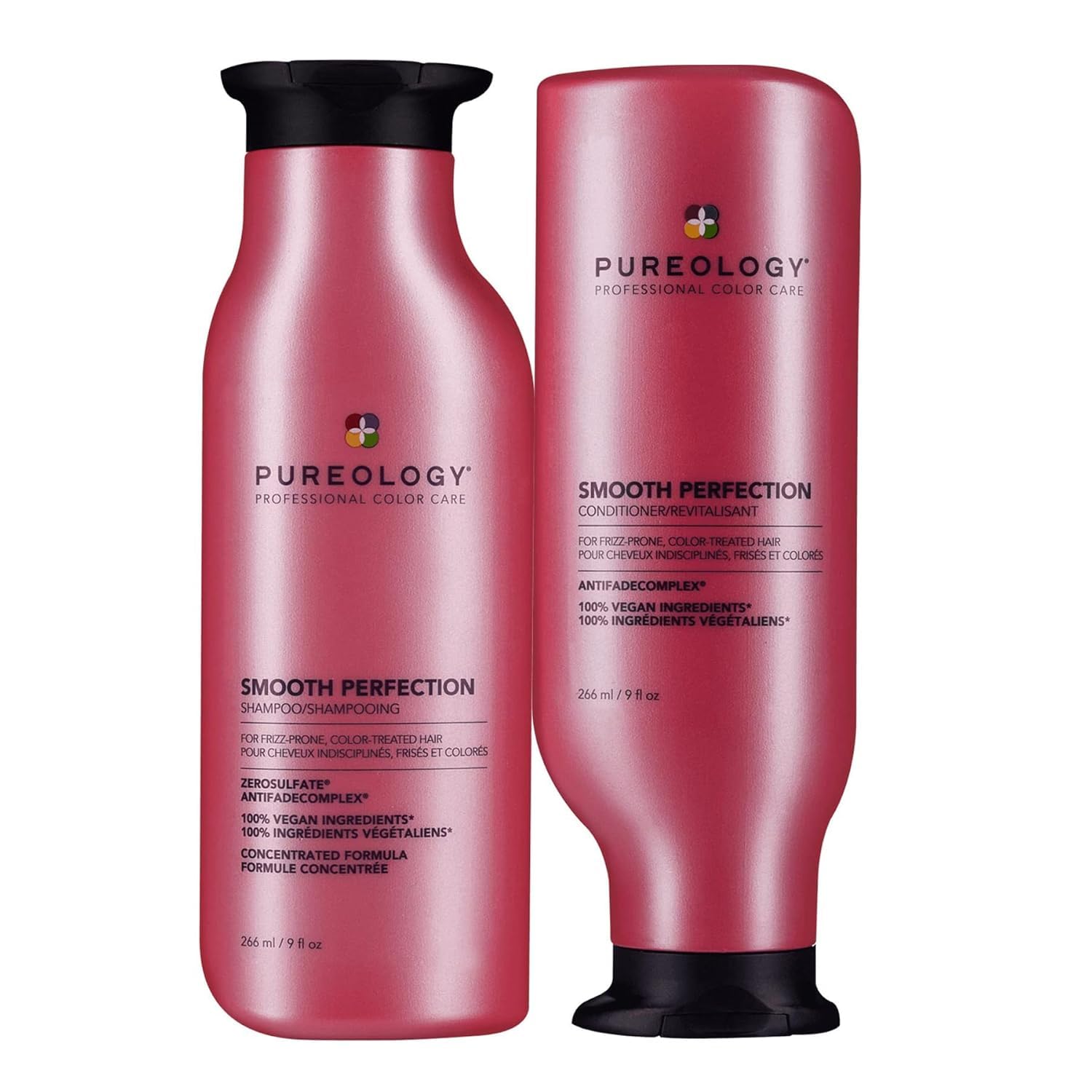 Pureology Smooth Perfection Smoothing Shampoo and Conditioner Duo Set, For Frizz-Prone, Colour Treated Hair, Vegan Formulas, Sulphate Free for a Gentle Cleanse