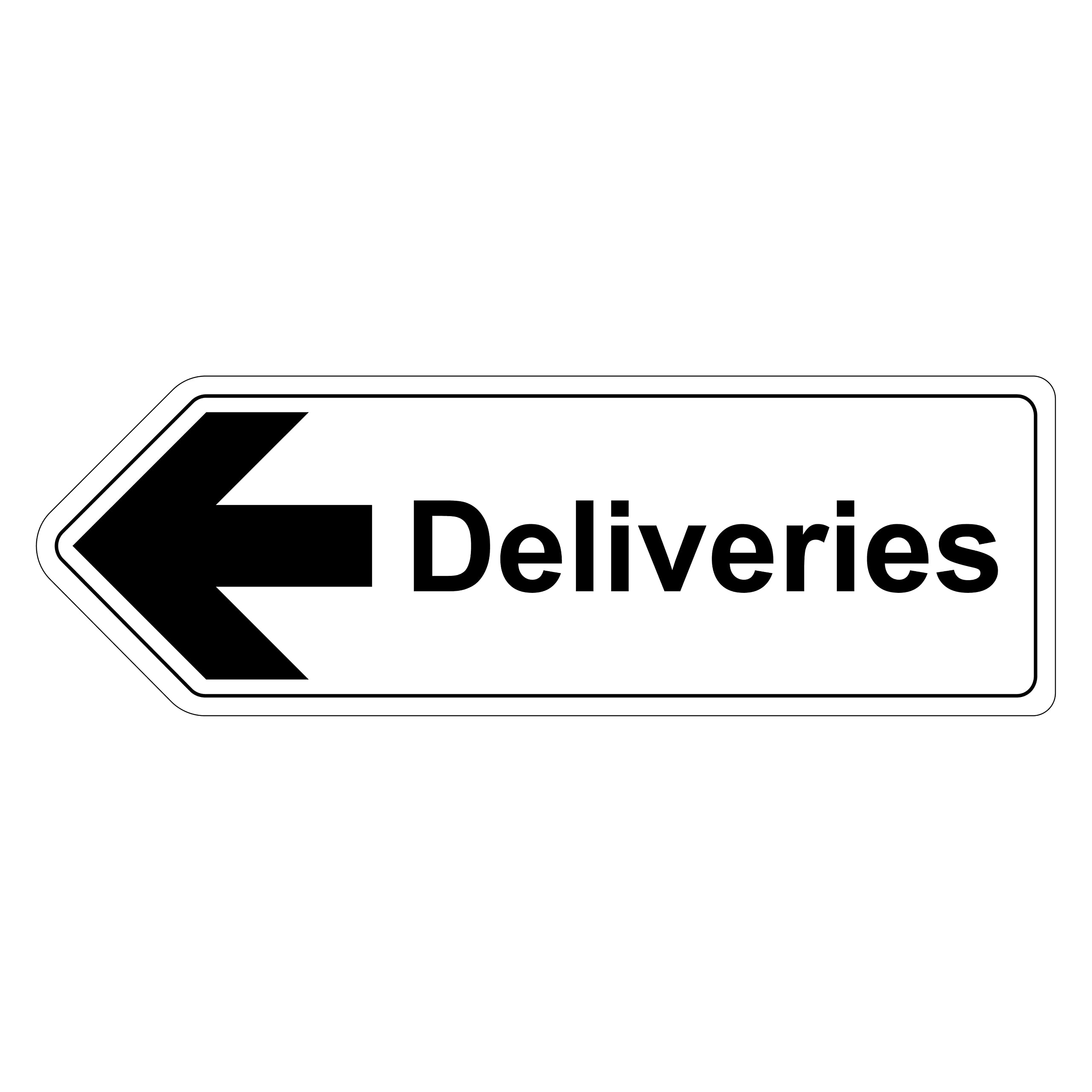 V Safety Shaped Safety Sign - Deliveries Arrow Left - 450X150-2MM Rigid Plastic