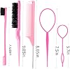 ZVOREI Set de 8 Cepillos para el Cabello con 4 Herramientas de Cola de Rata, 1 Cepillo de Cerdas para Cardar, 1 Cepillo de Control de Bordes, 2 Peines de Cola de Rata con Pasador Metálico para Mujer, Rosa 6