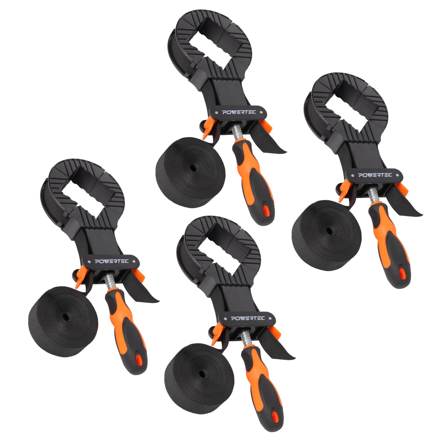 POWERTEC 4PK Strap Clamps for Woodworking – Quick Release Band Clamps with Ergonomic Handle, Adjustable Picture Frame Clamp, 13 ft Strap Belt Clamps for Cabinets and Drawers (71101-P4)