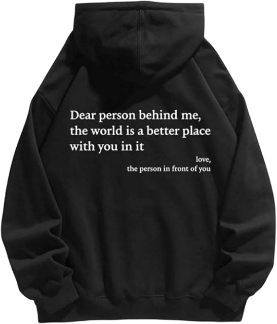 Dear Personnage derrière moi Hoodie pour hommes et femmes Sweatshirt personnalisé avec mots sur le dos