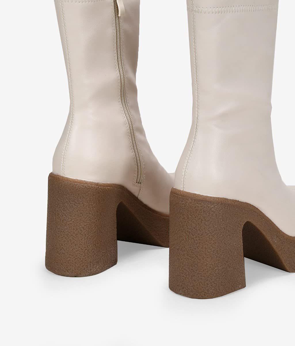 BOSANOVA Botas de caña Media confeccionadas con Material elástico y Suela de Crepe con Puntera Cuadrada. Cierre con Cremallera. Calzado para Mujer