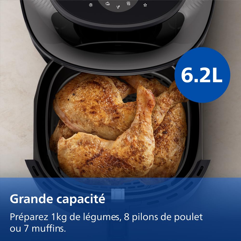 Philips Airfryer Série 3000 - Air Fryer 6.2L, 16-en-1, Fenêtre de cuisson, Technologie RapidAir, jusqu'à 90% de matières grasses en moins, Application HomeID, coloris Noir (NA330/00)