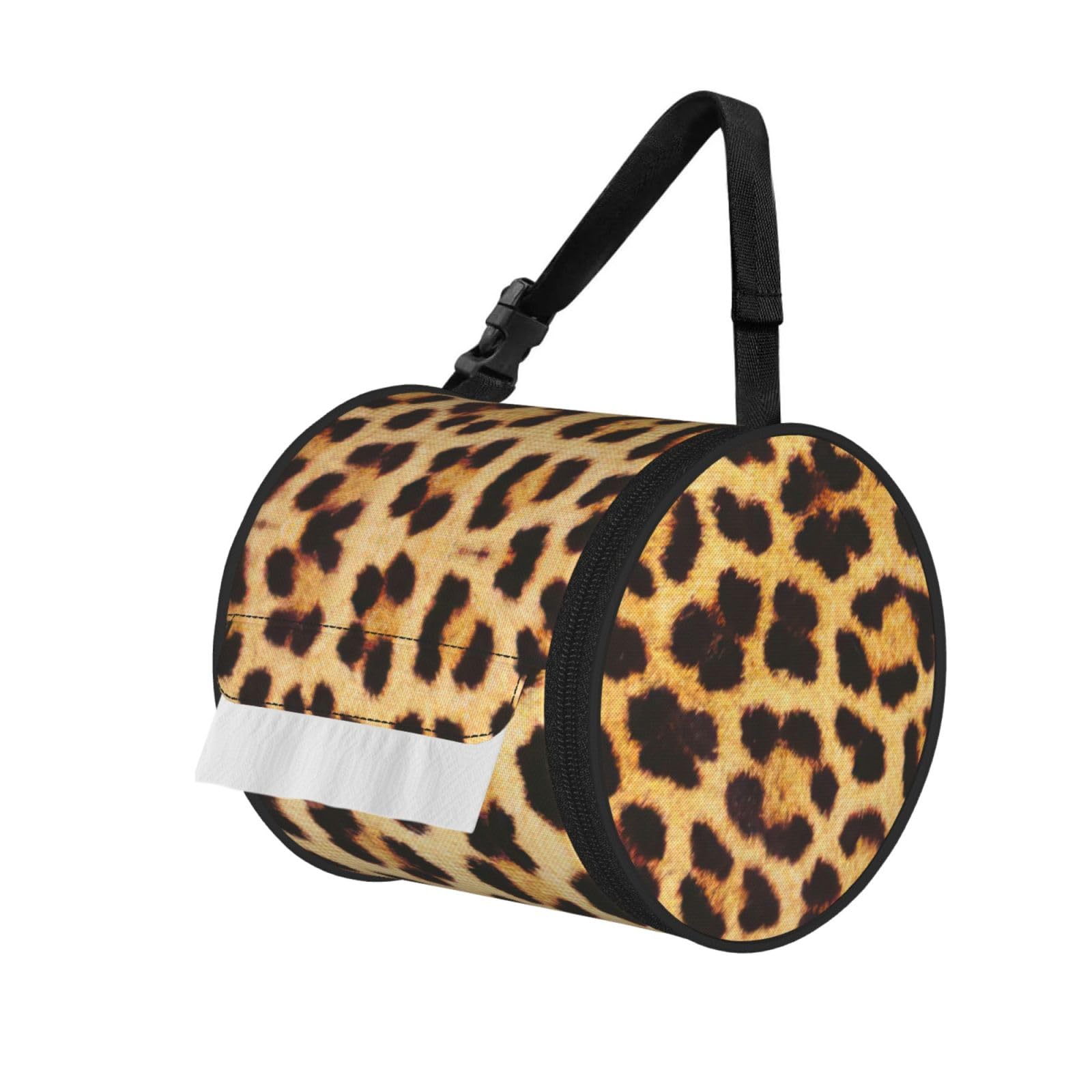 Leopard Skin Pattern Printed Roll Paper Carrier Bag, Foldable Oxford Cloth Tissue Case for Camping Hiking Backpack