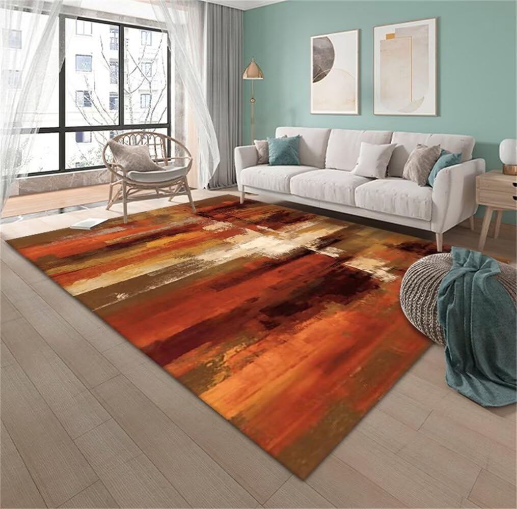 Tapis salon XXL orange lavable et robuste face aux taches