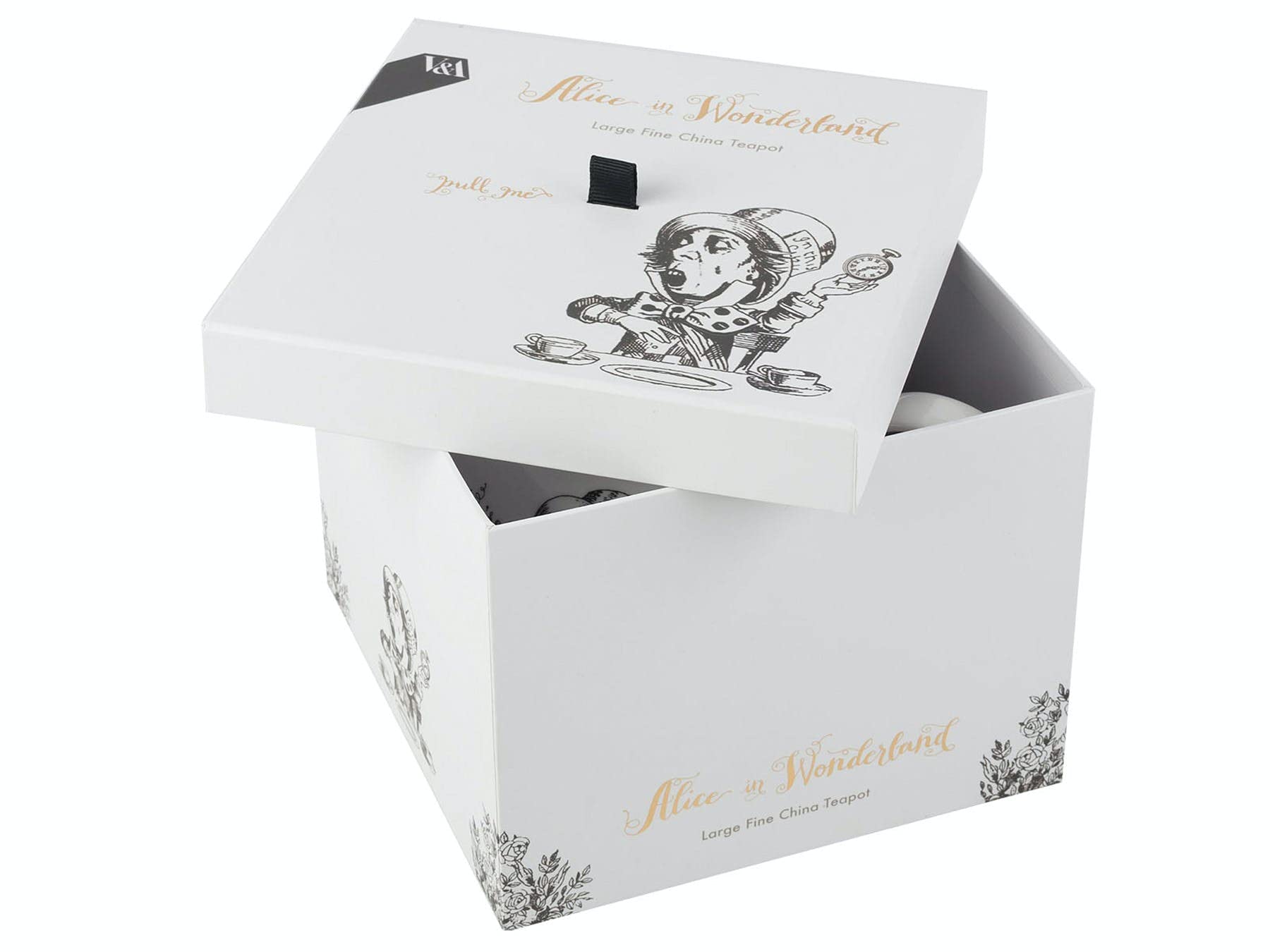 V&A Théière Alice au Pays des Merveilles, Porcelaine Fine, Blanc, 1,1L (6 tasses), Boite Cadeau