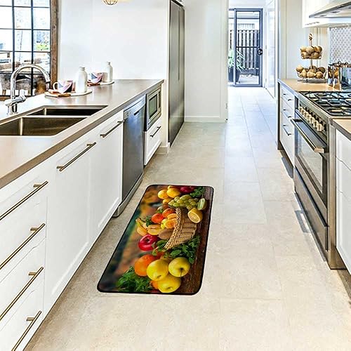 Miniatura 3 de Kuizee Alfombra de pasillo de cocina, alfombra de cocina, frutas, verduras, jardín, baño, pasillo, entrada, piso, antideslizante, suave, absorbente