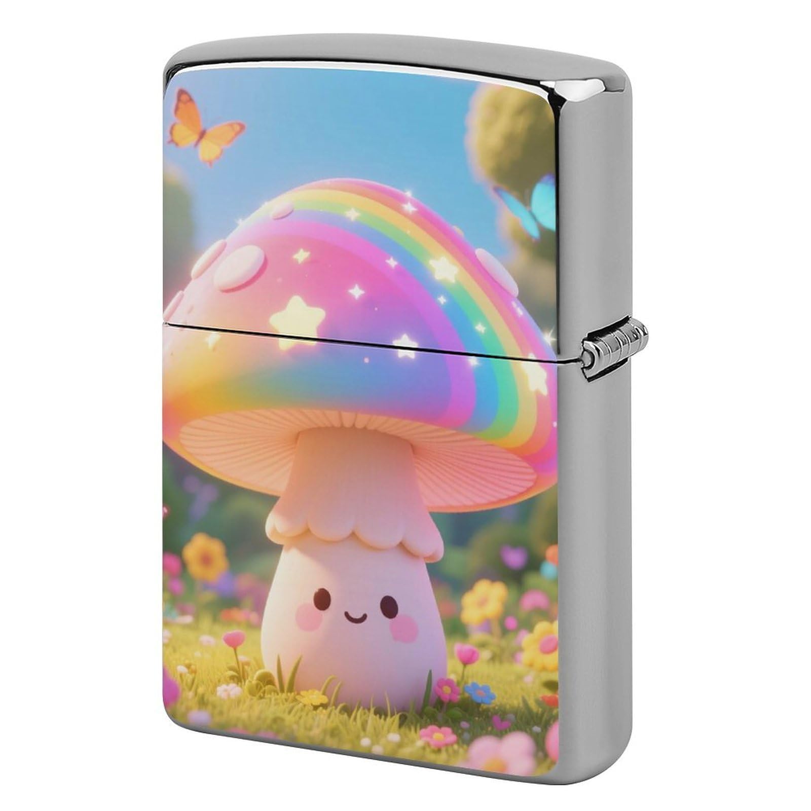 Colored Mushroom Lighter Case Cover Vintage Metal Lighter Sleeve Reusable Lighter Protective Cover Decorative Lighter Holder Birthday Gifts for Men Women