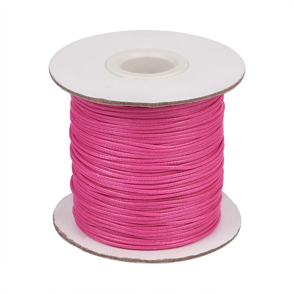 Pandahall 85 Yards/Roll 1mm Braided Waxed Polyester Cord String DIY Jewelry Craft Macrame Making Beading Thread Rope with Spool (DeepPink)