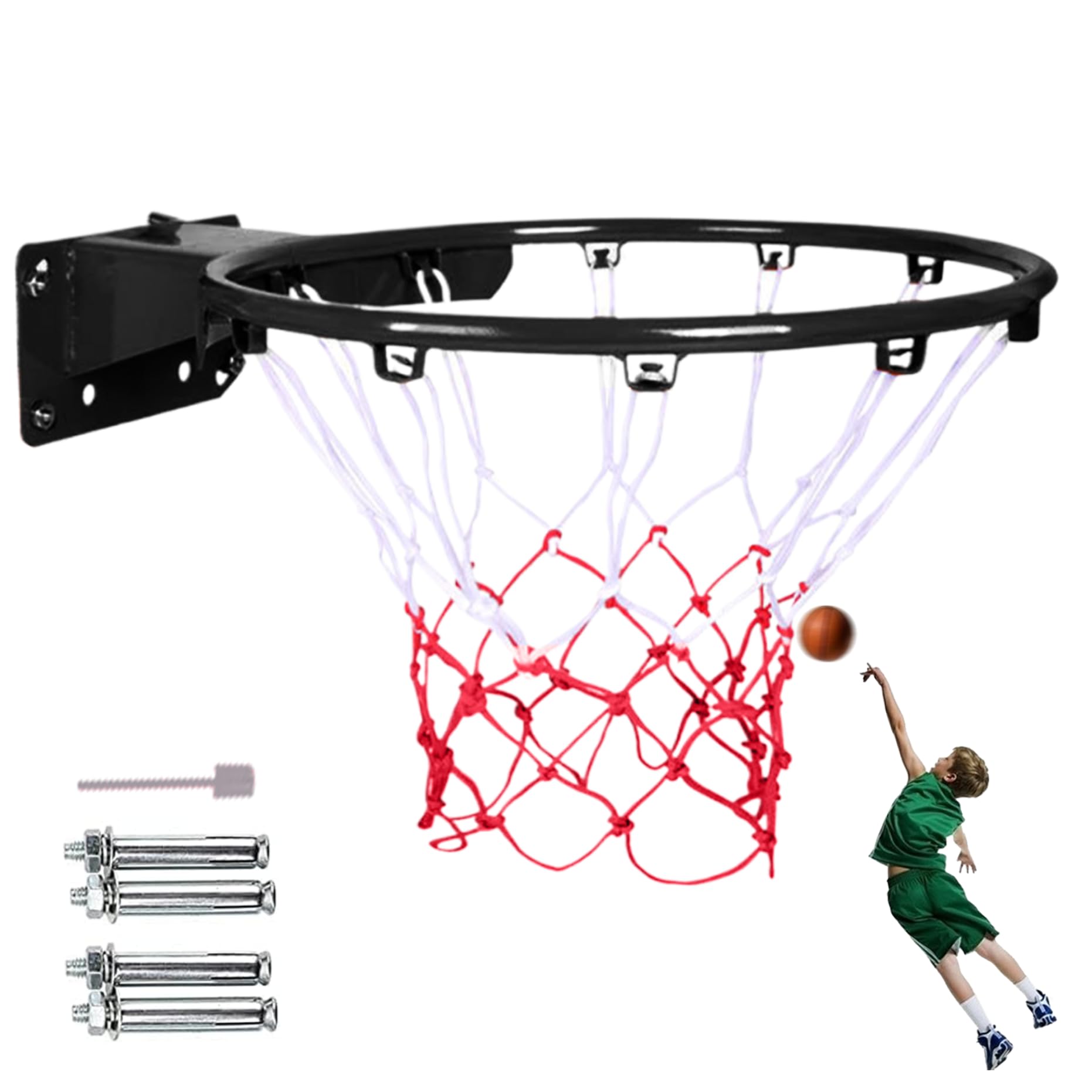 Jorzer Aro de Baloncesto montado en la Pared, Altura de Baloncesto Ajustable de 14 Pulgadas Anillo a Prueba de Golpes con aro de Primavera al Aire Libre, Borde, Anillo.