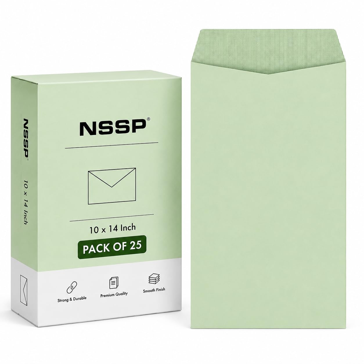 NSSP™ 14x10 Inch Cloth Line Courier Cover, Green Envelopes for Office Letter Document (Pack of 25)