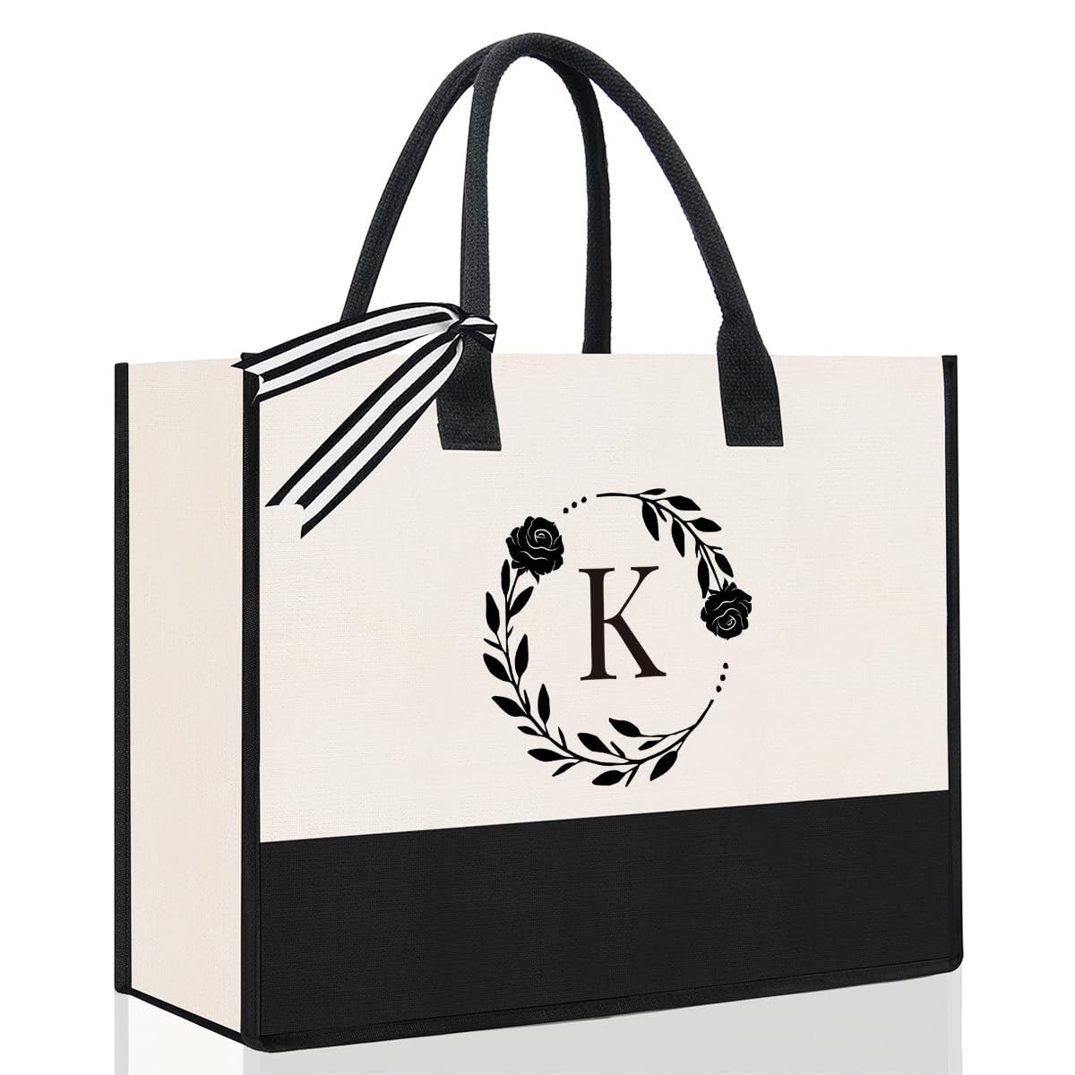 Initial S M T A B C K Wreath Canvas Tote Bag, Personalized Mothers Day Birthday Gifts for Women Her Friends Sisters Bride