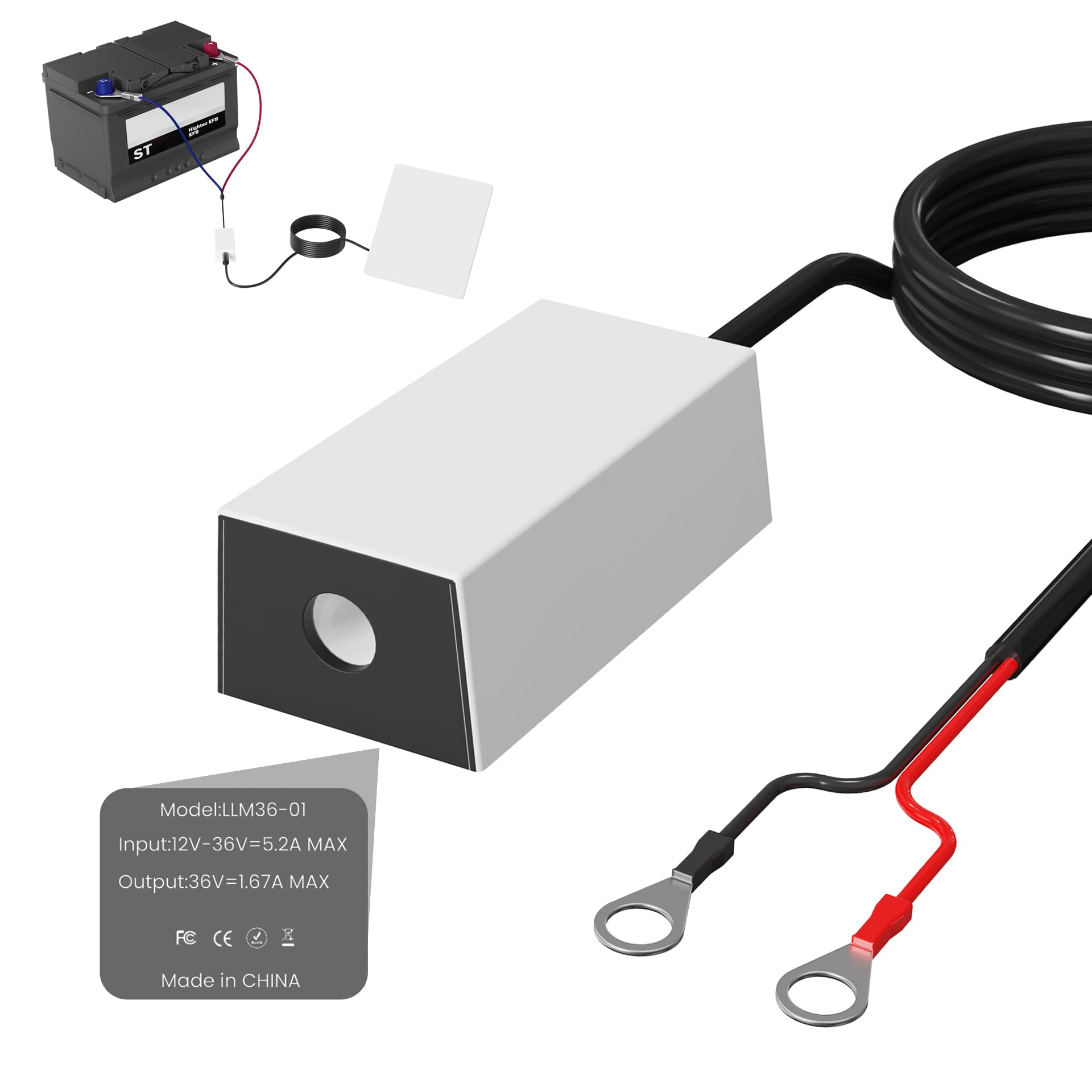 Terapaton Portable Battery Connector, Vehicle Battery Converter for Starlink Mini | 12-36V Input 36V/1.67A Output Step Up Adapter for RV, Truck, Boat