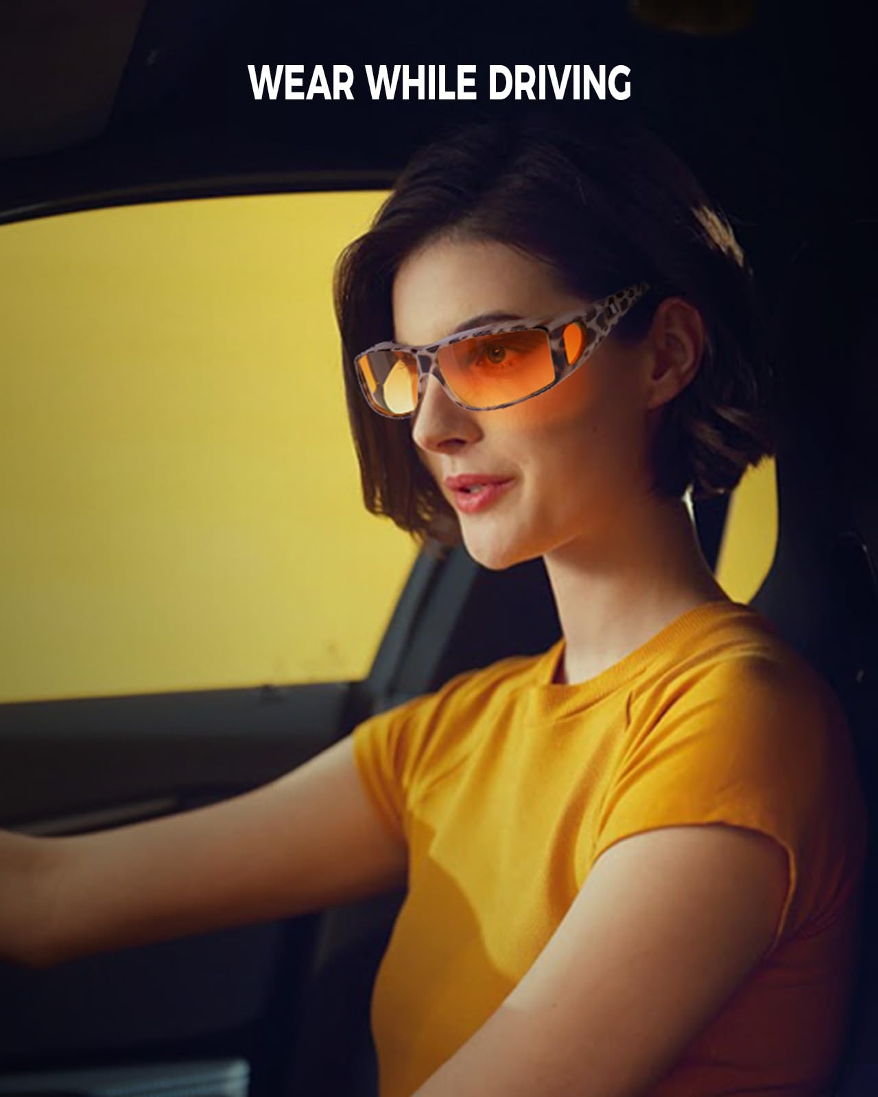 Nachtfahrbrille für Männer und Frauen, passt über Sonnenbrille, blendfrei, polarisiert, HD-Nachtsichtbrille, 06 Braun/Gelb Nachtsichtlinse