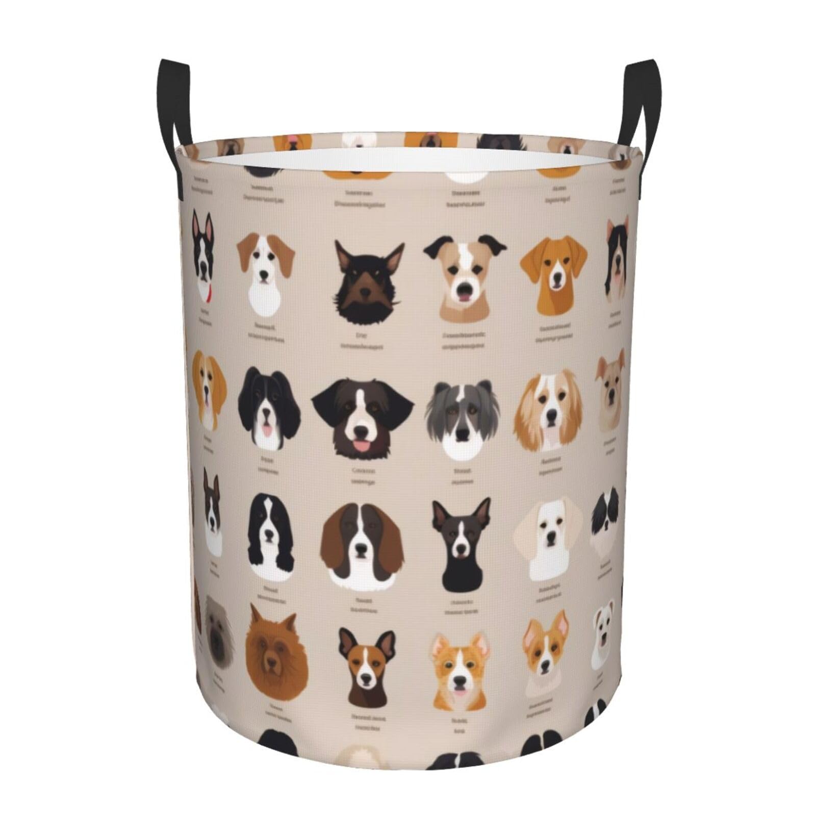 Xdhffjuck Black Circular Laundry Basket | Dog Breed | Foldable Laundry Hamper, Waterproof Oxford Cloth Dirty Laundry Basket With Handles, Toy Storage Basket For Bedroom, Bathroom, Office, College Dorms