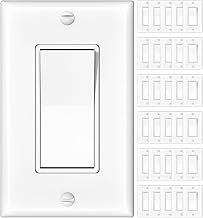 Amico 30 Pack Single Pole Light Switch with Wall Plate, UL Listed, 15A 120/277V, On/Off Rocker Paddle Interrupter Wall Switch, Grounding Screw, Residential Grade, Suitable for Home and Business, White
