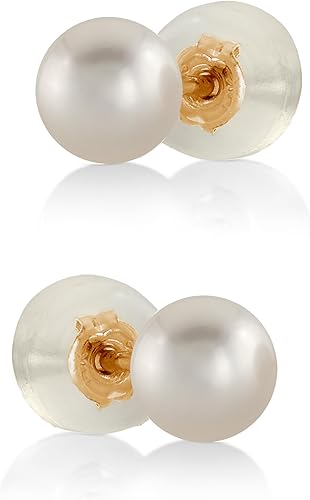 THE PEARL SOURCE White Japanese Akoya Pearl Stud Earrings for Women – Genuine Cultured Pearls, Hypoallergenic Jewelry with Secure 14k Gold Backing,
